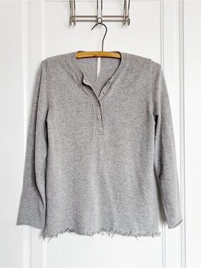 MJW • Cashmere Henley Sweater pullover cropped silk grey distressed frayed knit